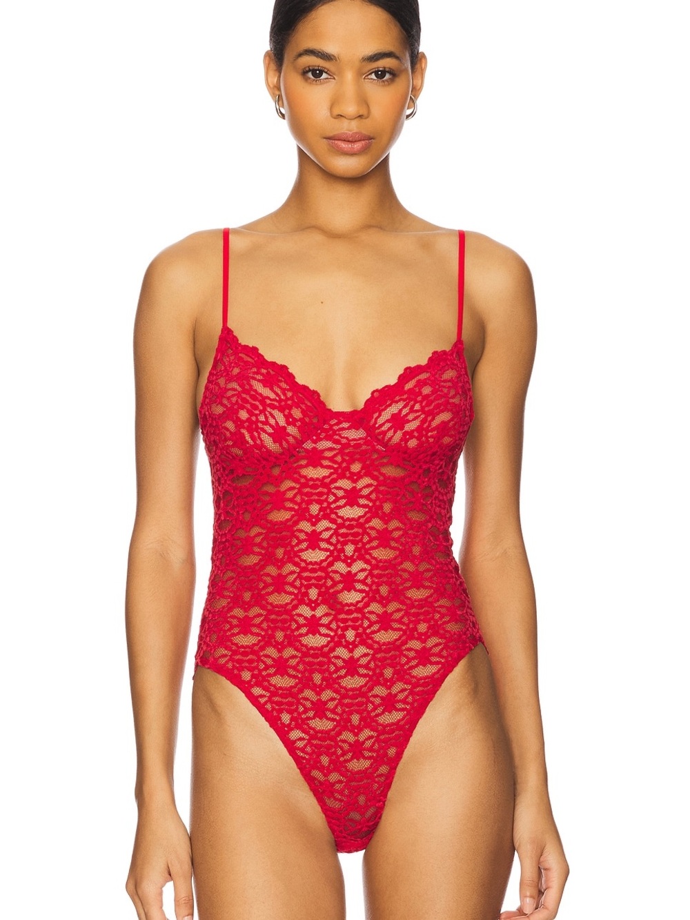 Only Hearts Red Lace High-Cut Bodysuit